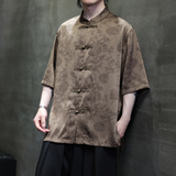 夏季风大码男装冰丝短袖衬衫中式复古唐装汉服男A118-C20P65，男装T恤，电商A118