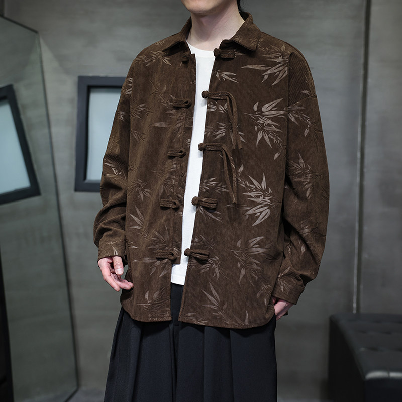 2025秋季风男装衬衫灯芯绒压花复古盘扣长袖外套A118-C828P70,男装衬衫,电商A118
