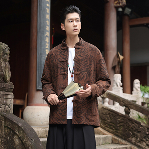 2025春季风男装豹纹印花夹克唐装汉服青年外套A118-A8822P115图片