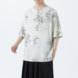 夏季风男装新中式棉麻短袖亚麻T恤印花汉服男A118-C23P65控88，男装T恤，电商A118