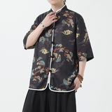 夏季风男装冰丝短袖唐装印花中式汉服T恤衬衫A118-C01P65控88，男装衬衫，电商A118