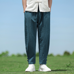 春夏风男装新中式棉麻束脚复古宽松大码休闲裤A118-K112P60图片