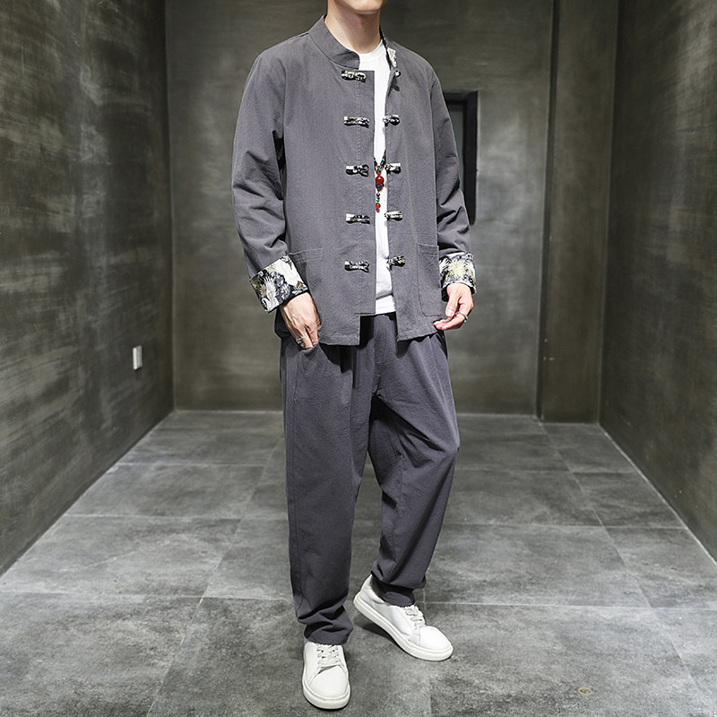 秋季风男装棉麻唐装大码盘扣套装衬衫两件套A118-TZ2023-P95图片
