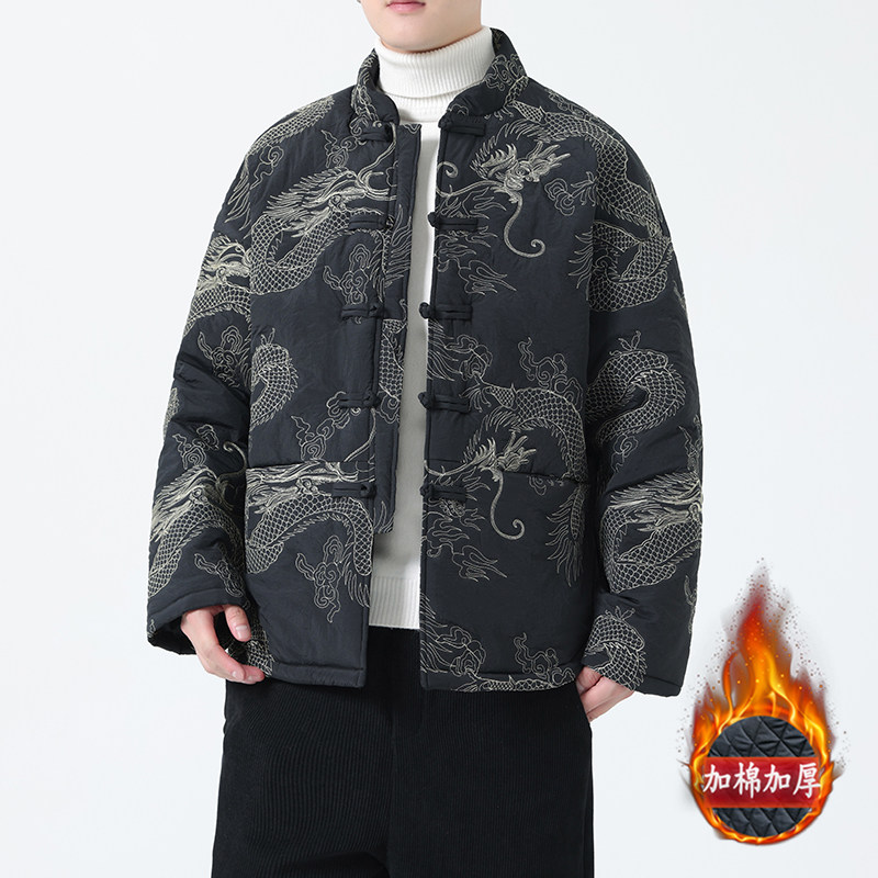 冬季风棉衣新中式唐装龙刺绣复古潮流外套男A118-MY2317P155,男装棉衣,电商A118