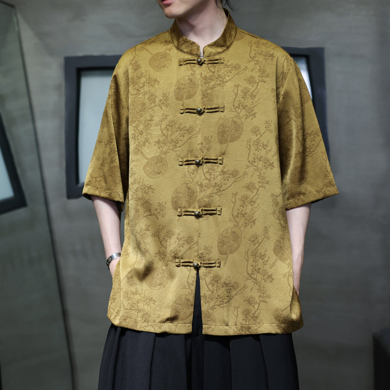 夏季风男装冰丝短袖衬衫中式复古唐装汉服男A118-C20P65控88图片