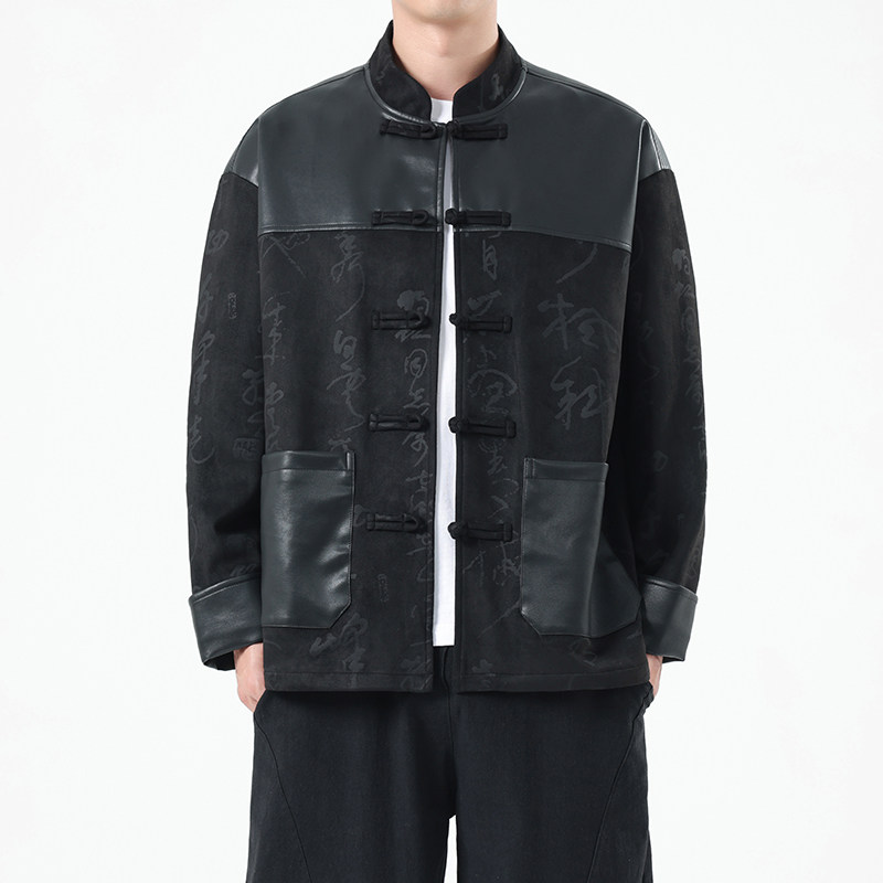 春季风男装夹克新中式复古唐装汉服麂皮绒外套A118-A8831P120,男装夹克,电商A118