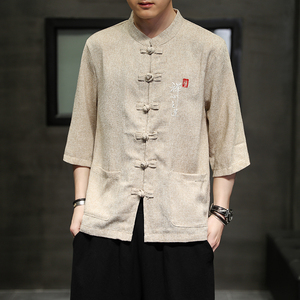 夏季风男装衬衫唐装汉服中式复古大码刺绣衬衣男A118-D51P60图片