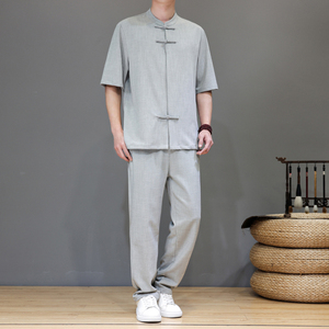 风夏季套装天丝亚麻短袖唐装轻奢茶服男A118-TZ2502P165控228图片