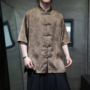 夏季风大码男装冰丝短袖衬衫中式复古唐装汉服男A118-C20P65图片