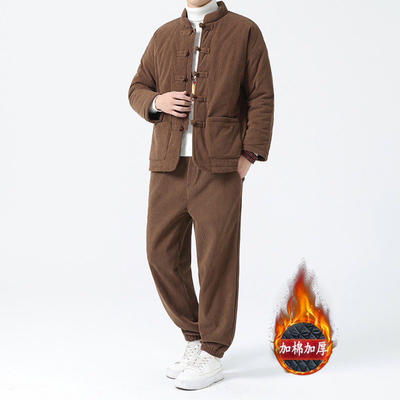 2025冬季风套装中式复古唐装棉衣灯芯绒保暖棉袄男TZ010-P200,男装T恤,电商A118