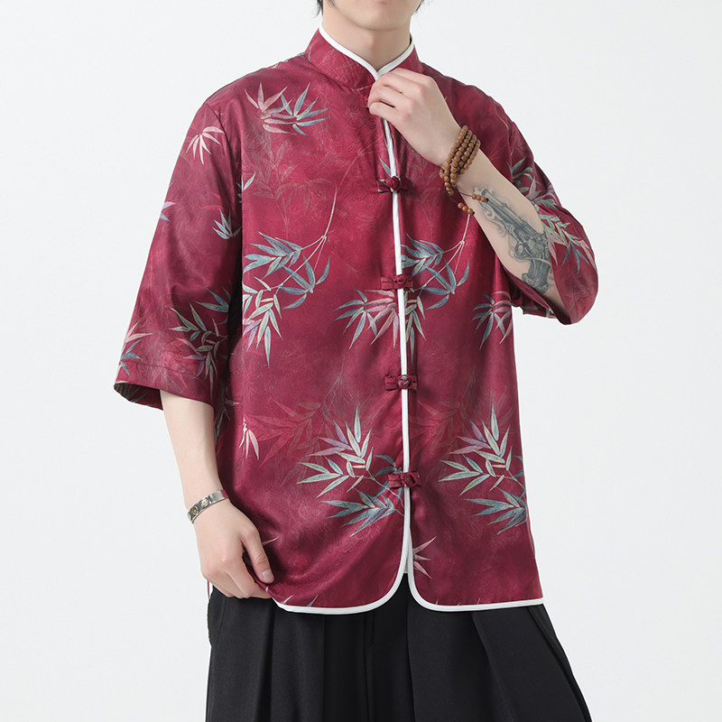 夏季风冰丝唐装半袖印花盘扣中式短袖衬衣男A118-C02P65控88,男装T恤,电商A118
