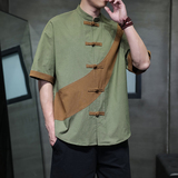 夏季风短袖复古大码棉麻唐装汉服宽松衬衫男A118-C032P70控99，男装衬衫，电商A118