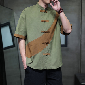 夏季风短袖复古大码棉麻唐装汉服宽松衬衫男A118-C032P70控99图片