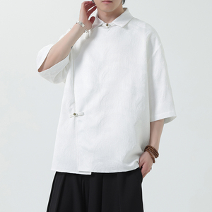 夏季风唐装男装五分袖衬衫复古提花铜扣衬衣A118-C08P65控88图片