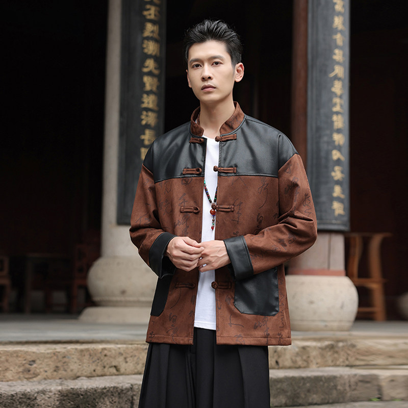 春季风男装夹克麂皮绒唐装汉服拼接复古皮外套A118-A8831P120,男装夹克,电商A118