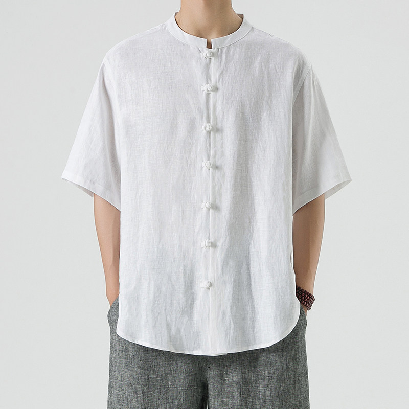 纯亚麻夏季风男装唐装短袖衬衫大码中式衬衣A118-C805P85,男装衬衫,电商A118