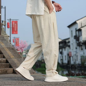 春夏风裤子男复古宽松大码盘扣提花休闲裤男A118-K112P60控88图片