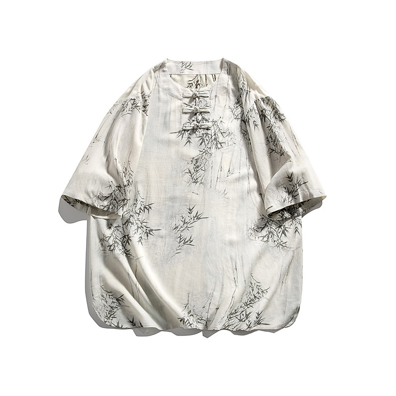 夏季风男装棉麻短袖新中式亚麻汉服印花T恤A118-C23P65控88,男装T恤,电商A118