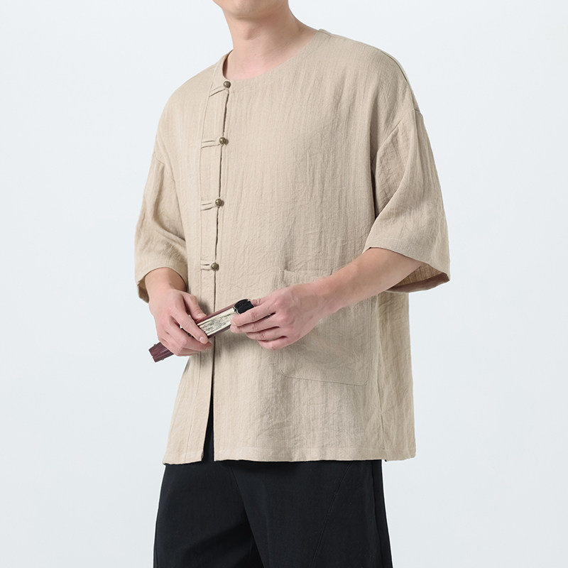 夏季风唐装汉服铜扣短袖中式复古大码T恤男A118-T008P70控99,男装T恤,电商A118