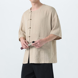夏季风唐装汉服铜扣短袖中式复古大码T恤男A118-T008P70控99，男装T恤，电商A118