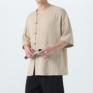 夏季风唐装汉服铜扣短袖中式复古大码T恤男A118-T008P70控99图片