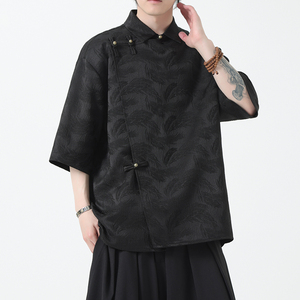 夏季风衬衫汉服五分袖斜襟铜扣中式上衣男装A118-C08P65控88图片