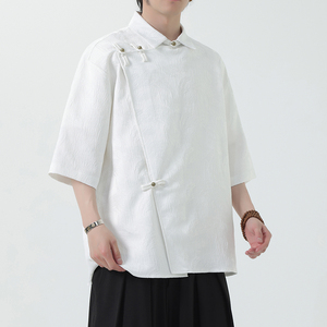 夏季风唐装男装五分袖衬衫复古提花铜扣衬衣A118-C08P65控88图片