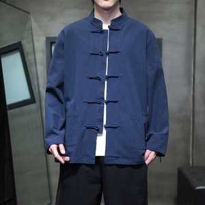 2025秋季风棉麻亚麻衬衫唐装汉服长袖中式衬衣男A118-C817P45图片