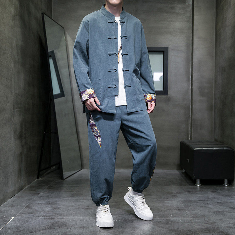 秋季风男装棉麻套装新中式唐装印花外套两件套A118-TZ205P105图片