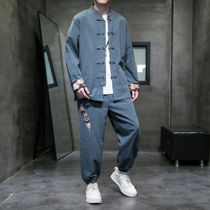 秋季风男装棉麻套装新中式唐装印花外套两件套A118-TZ205P105图片