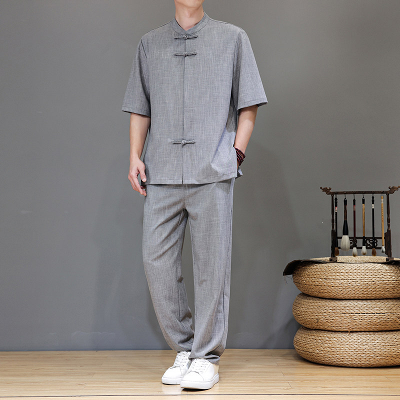 夏季风天丝亚麻唐装短袖茶服大码套装A118-TZ2502P165控228图片
