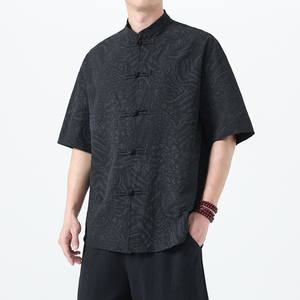 夏季风男装豹纹短袖衬衫唐装复古大码衬衣A118-C033P70控99,搭配裙的衣服图片图片
