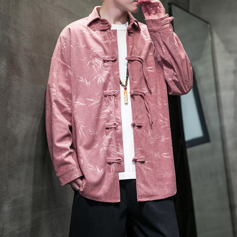 秋冬风衬衫灯芯绒压印新中式唐装汉服复古外套男A118-C828P70,男装衬衫,电商A118