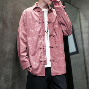 秋冬风衬衫灯芯绒压印新中式唐装汉服复古外套男A118-C828P70图片
