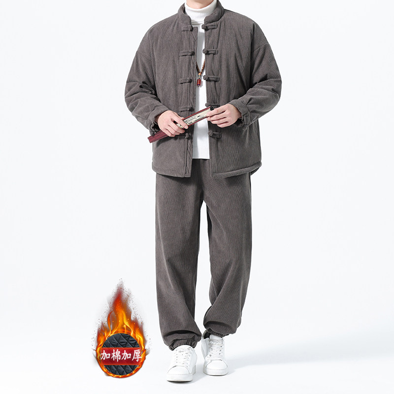 冬季风男装灯芯绒唐装大码复古加厚保暖套装A118-TZ7705P205,男装棉衣,电商A118