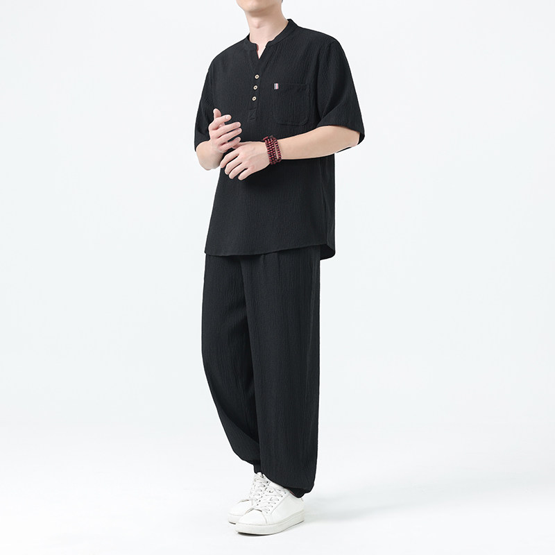 夏季风短袖衬衫唐装复古大码冰丝套装男A118-TZ2506P115控198,男装衬衫,电商A118