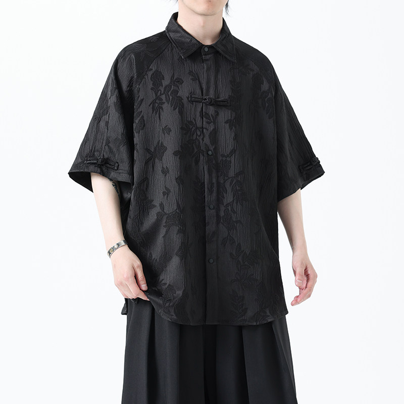 夏季风男装冰丝短袖新中式唐装提花汉服衬衫A118-C28P65控88图片