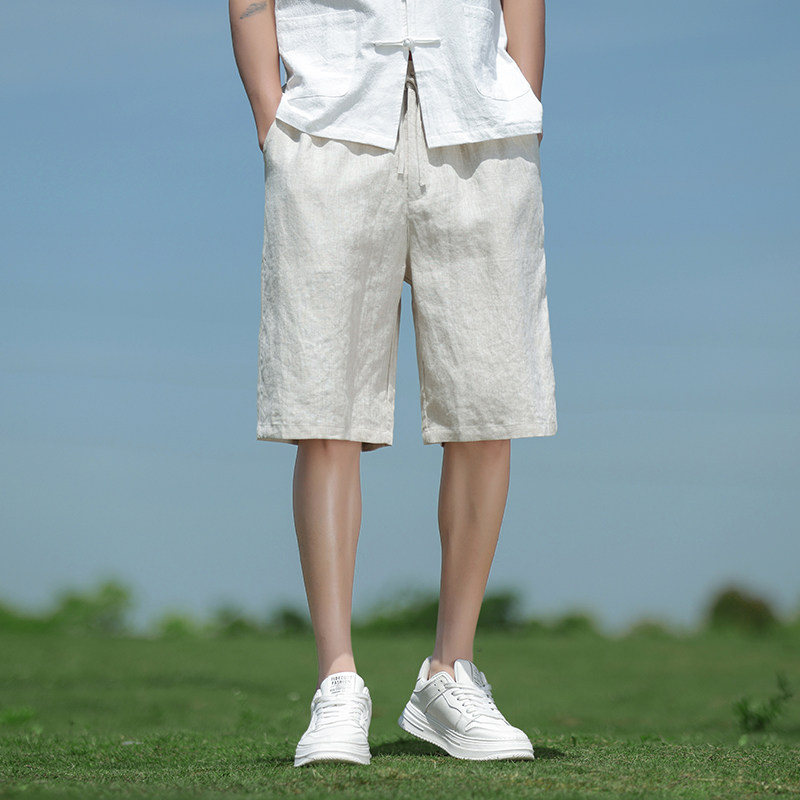 纯亚麻夏季风短裤新中式直筒复古五分裤男A118-DK906P95,男装牛仔裤,电商A118
