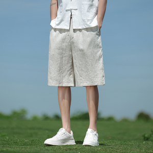 纯亚麻夏季风短裤纯色直筒休闲五分裤男A118-DK906P95图片