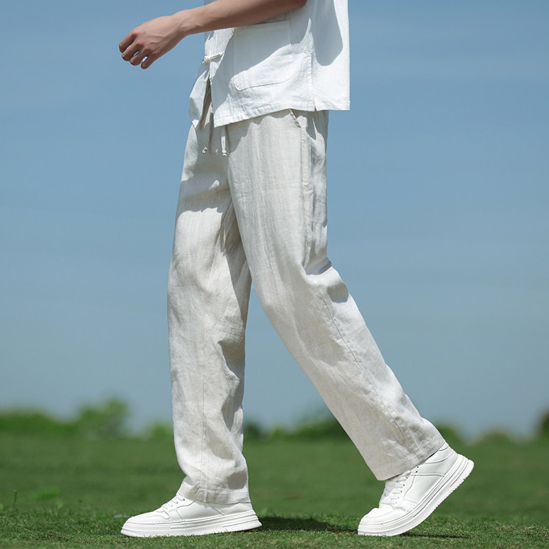 纯亚麻风透气直筒裤男宽松青年大码休闲裤A118-K918P115，男装休闲裤，电商A118