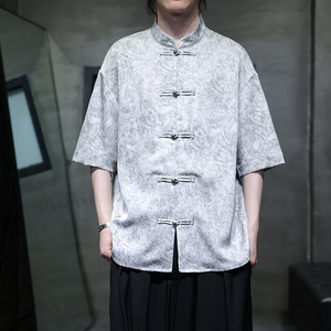 夏季风大码唐装重磅冰丝短袖衬衫中式复古汉服男A118-C21P65图片
