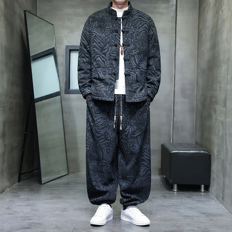 冬季风唐装棉衣豹纹大码保暖套装男A118-TZ7702P200抖音控328，男装棉衣，电商A118
