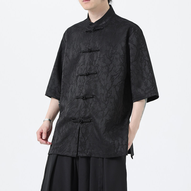 夏季风男装刺绣唐装盘扣大码短袖汉服衬衫A118-C09P70控98,男装衬衫,电商A118