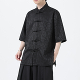 夏季风男装刺绣唐装盘扣大码短袖汉服衬衫A118-C09P70控98，男装衬衫，电商A118