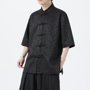 夏季风男装刺绣唐装盘扣大码短袖汉服衬衫A118-C09P70控98图片