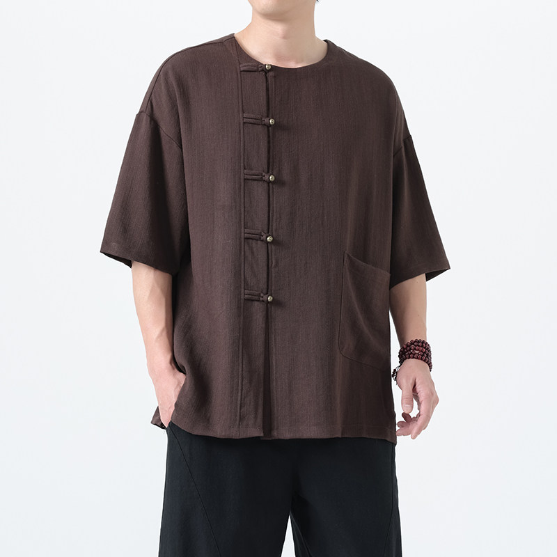 夏季风男装短袖复古唐装汉服铜扣大码T恤A118-T008P70控99,男装T恤,电商A118