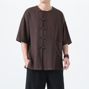 夏季风男装短袖复古唐装汉服铜扣大码T恤A118-T008P70控99图片