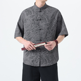 2025夏季风短袖衬衫唐装汉服印花大码T恤男A118-C033P70控99，男装T恤，电商A118