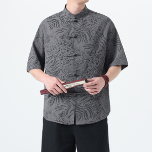 2025夏季风短袖衬衫唐装汉服印花大码T恤男A118-C033P70控99图片