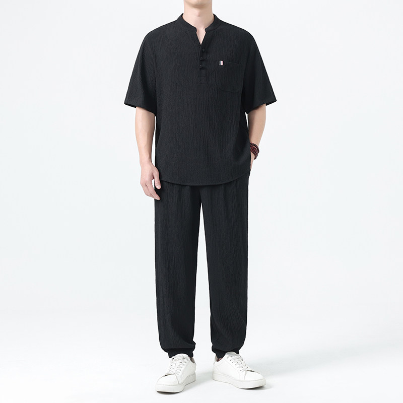夏季风唐装中式高端轻奢冰丝短袖套装男A118-TZ2507P115控198图片